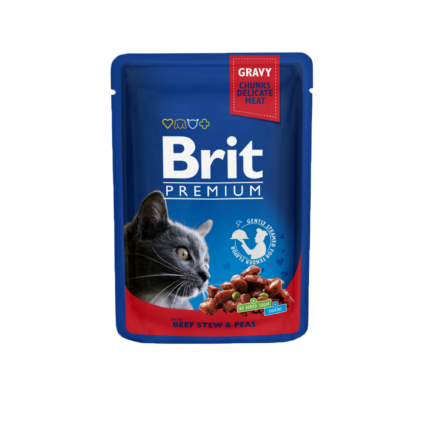 Brit Premium Cat Pouch with Beef Stew & Peas Wet Food for Adult Cats