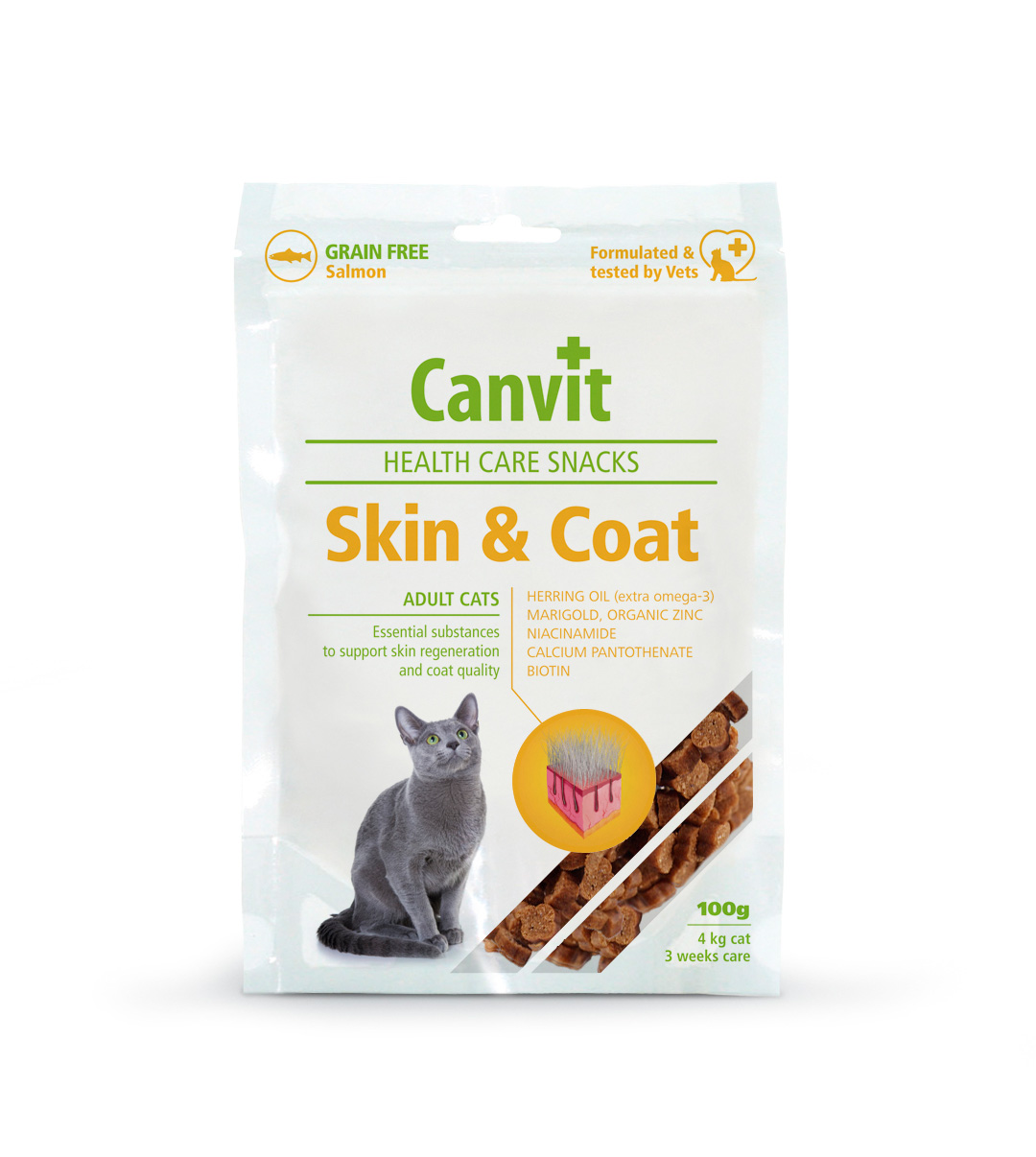 Canvit Skin & Coat Health Care Snacks for Adult Cats – Omega-3 Enriched Coat Support Treats
