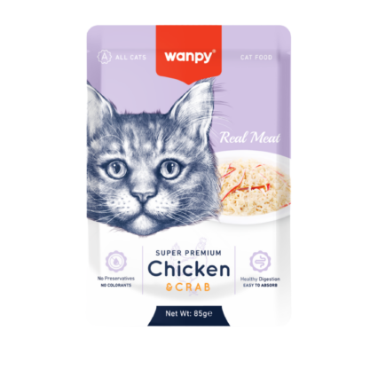Wanpy Fillet in Jelly Chicken and Crab 85g – natural wet cat food with real meat and no preservatives.